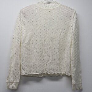Vtg St John Evening Santana Knit Ivory Diamond Pattern Rhinestone Sweater sz 10